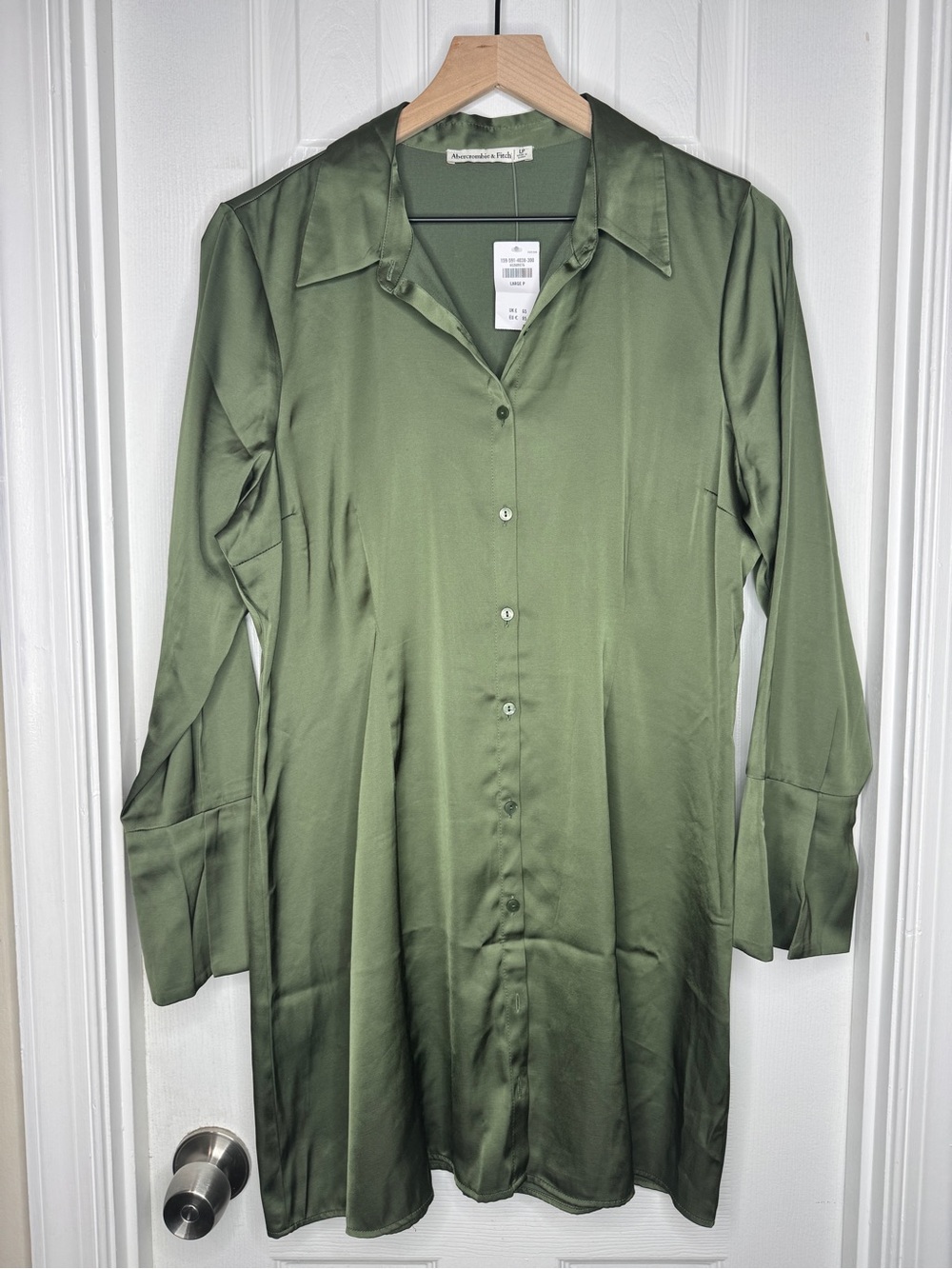 NWT Abercrombie & Fitch Olive Green Satin Dress Size Large Petite